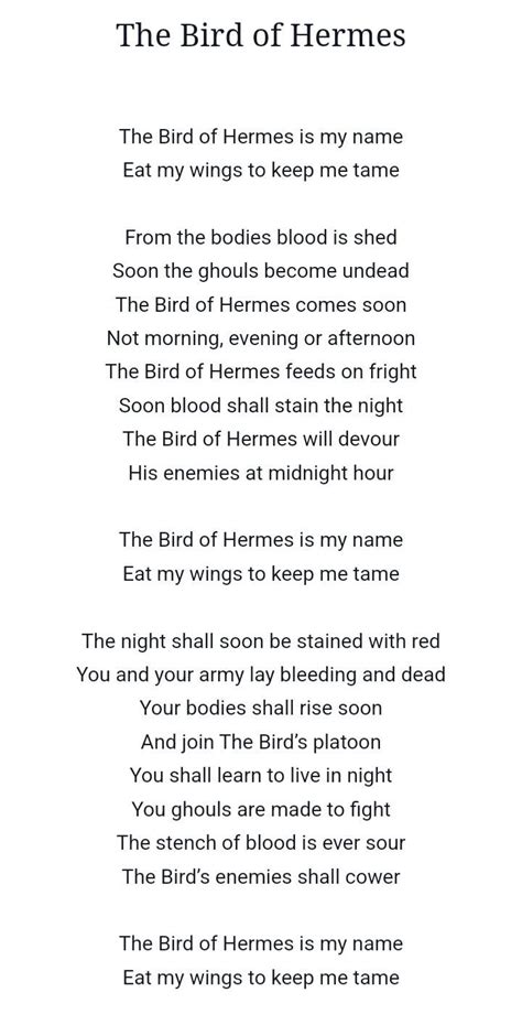 i am the bird of hermes poem|the bird of Hermes hellsing.